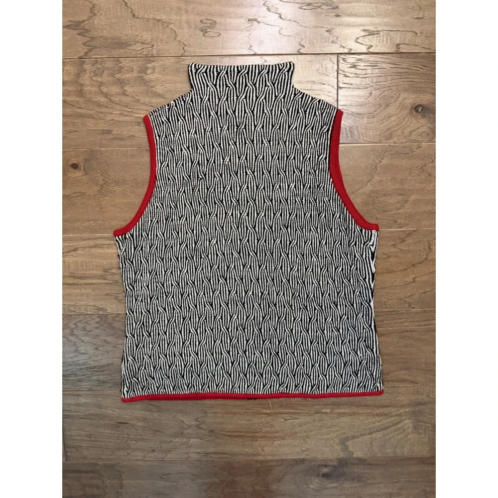 Windridge Cheryl Nash Sweater Vest Womens L Black White Wool Blend Zip Up Vest